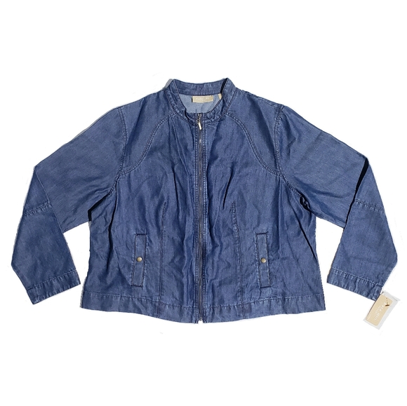 Kate Hill Womens Patong Beach Plus Size Full Zip Tencel Jacket Denim Blue 2X NWT - Picture 1 of 7